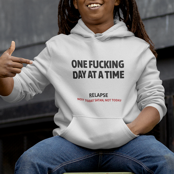 One Fucking Day At A Time Premium Sober Apparel | Hoodie White