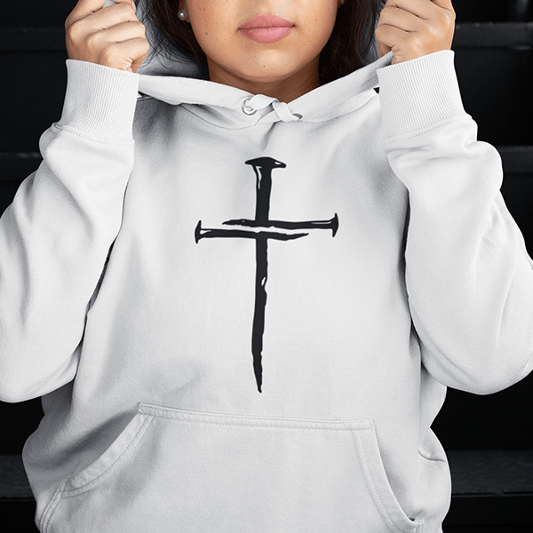 Three Nail Cross Addiction Recovery Sober Spiritual Shirt Hoodie White