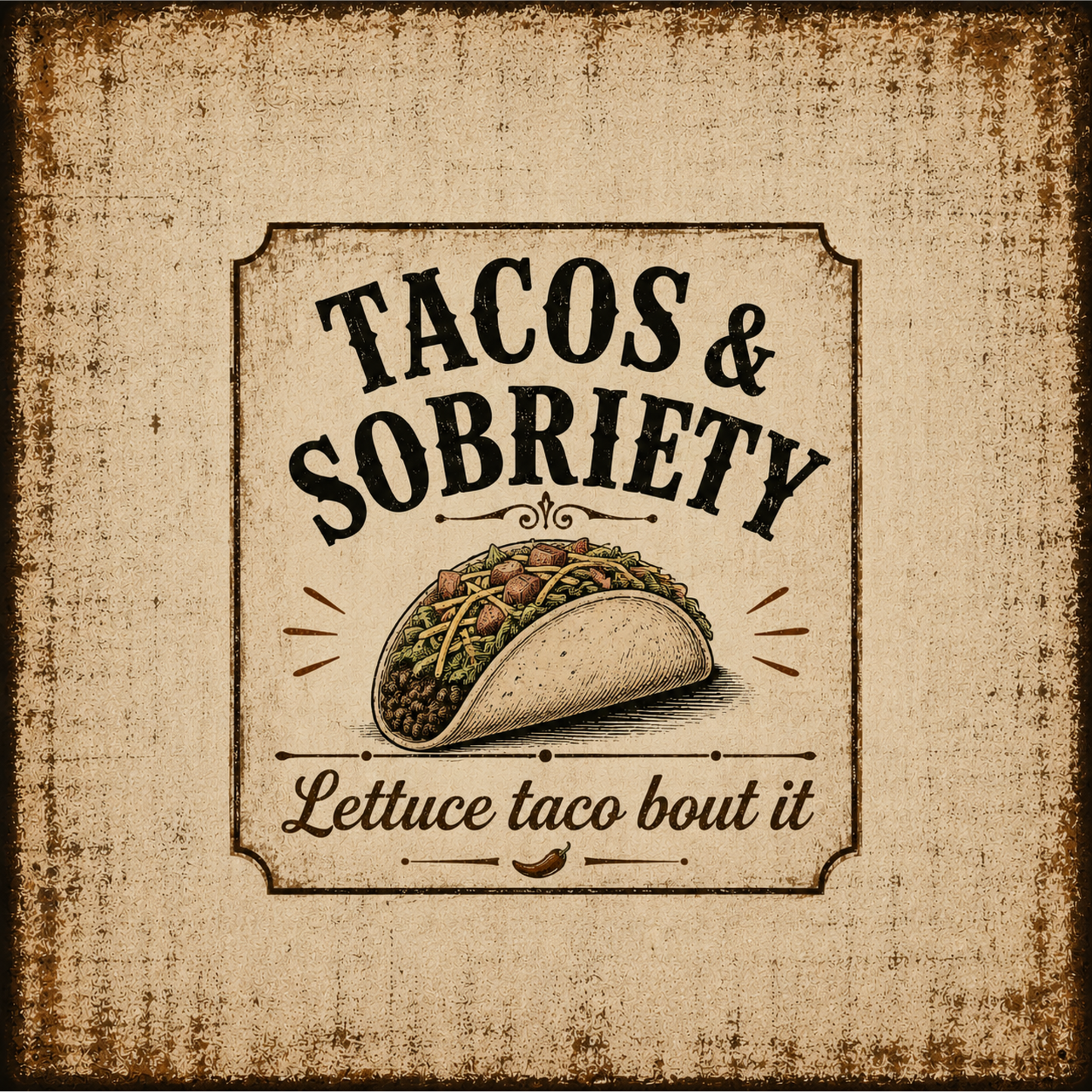 Tacos & Sobriety Lettuce Taco 'Bout It Vintage Wall Art Sober Lifestyle