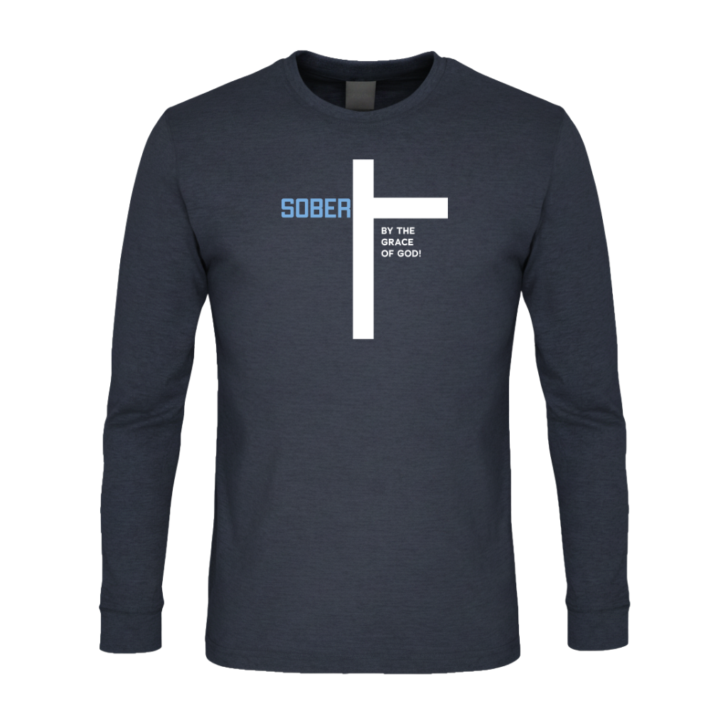 Sober By The Grace Of God Premium Sober Apparel Long-sleeve Navy