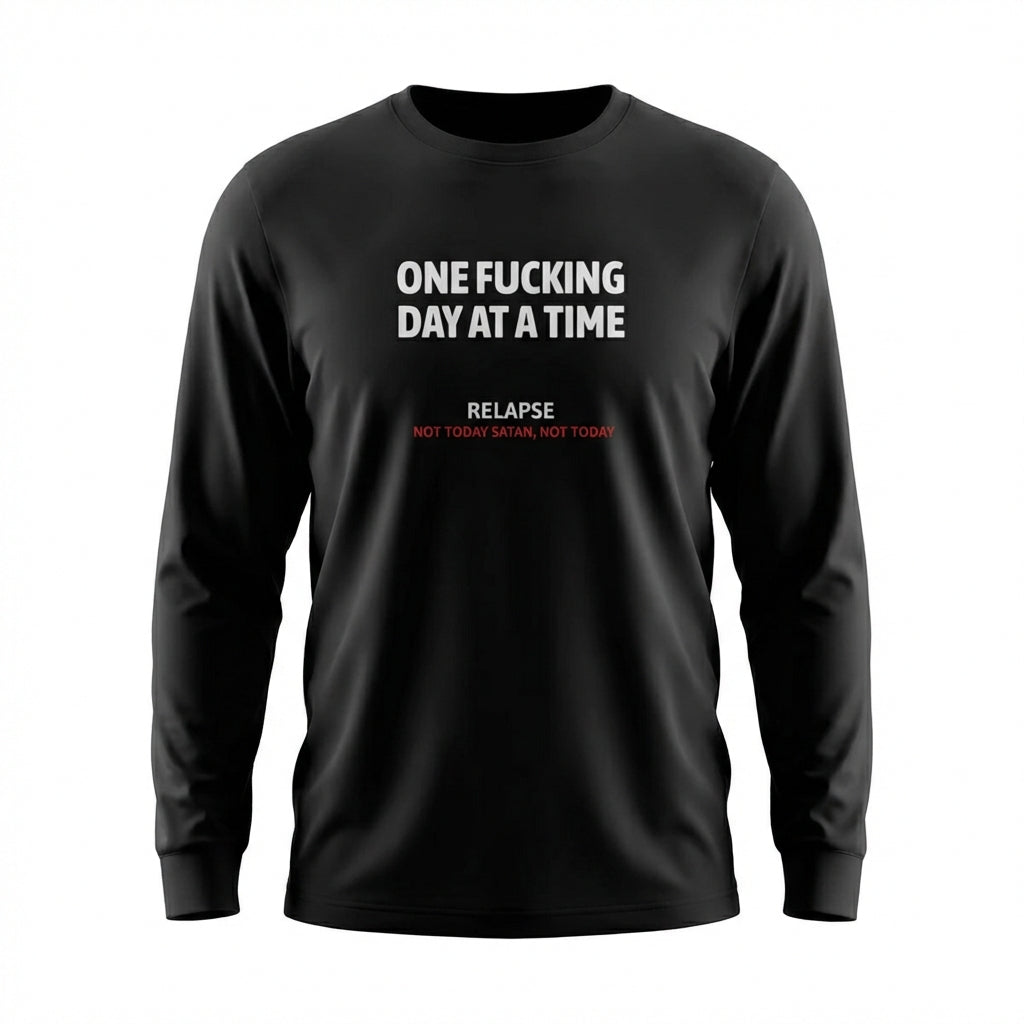 One Fucking Day At A Time Premium Sober Apparel | Long-sleeve Black
