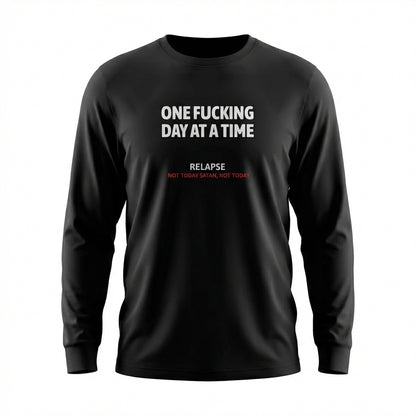 One Fucking Day At A Time Premium Sober Apparel | Long-sleeve Black