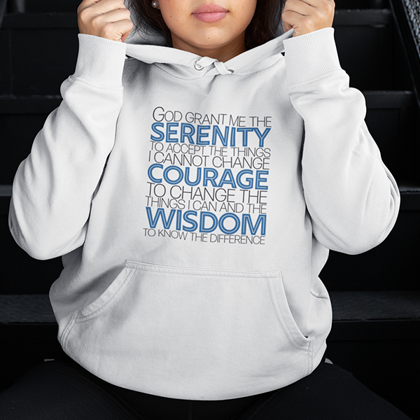 Serenity Prayer v1 Premium Sober Apparel Hoodie White