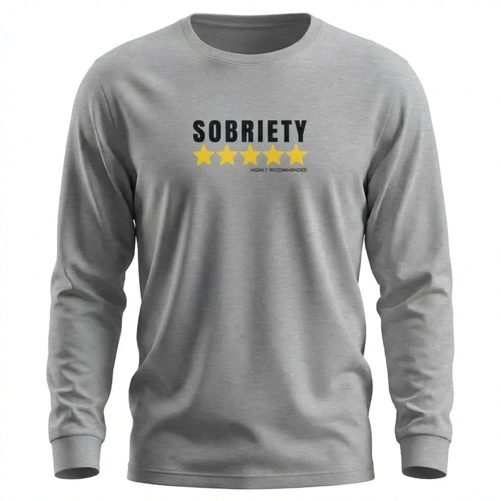 Sobriety 5 Stars Highly Recommended Premium Sober Apparel | Long-sleeve Sports Grey