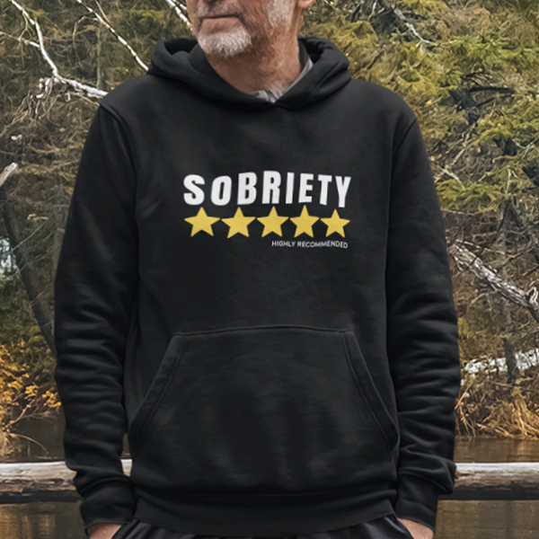 Sobriety 5 Stars Highly Recommended Premium Sober Apparel | Hoodie Black