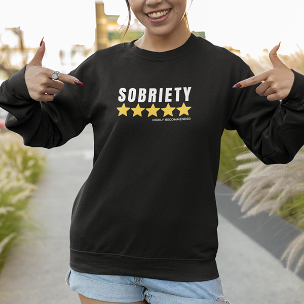 Sobriety 5 Stars Highly Recommended Premium Sober Apparel | Long-sleeve Black
