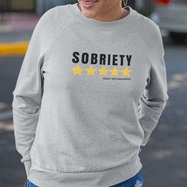Sobriety 5 Stars Highly Recommended Premium Sober Apparel | Sweatshirt White