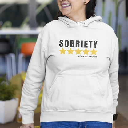 Sobriety 5 Stars Highly Recommended Premium Sober Apparel | Hoodie White