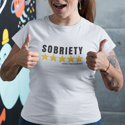 Sobriety 5 Stars Highly Recommended Premium Sober Apparel | T-shirt White