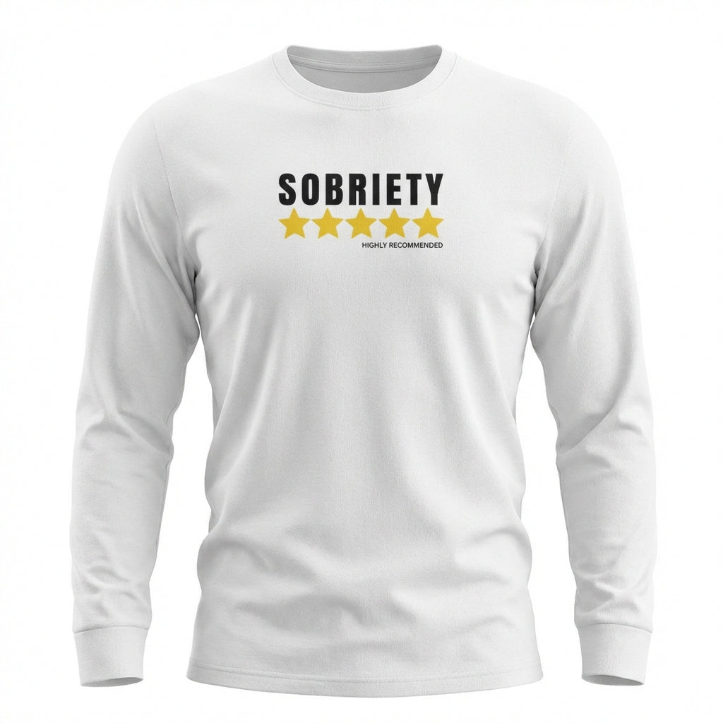 Sobriety 5 Stars Highly Recommended Premium Sober Apparel | Long-sleeve White