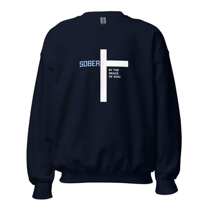 Sober By The Grace Of God Premium Sober Apparel Sweatshirt Navy